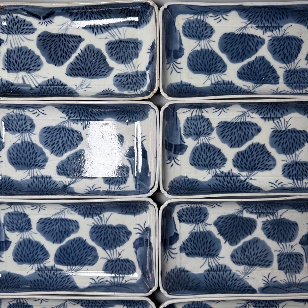 江戸中期　古伊万里　染付竹林文長皿　奇跡の十客！　笹葉部型紙摺　古美術　最高級器