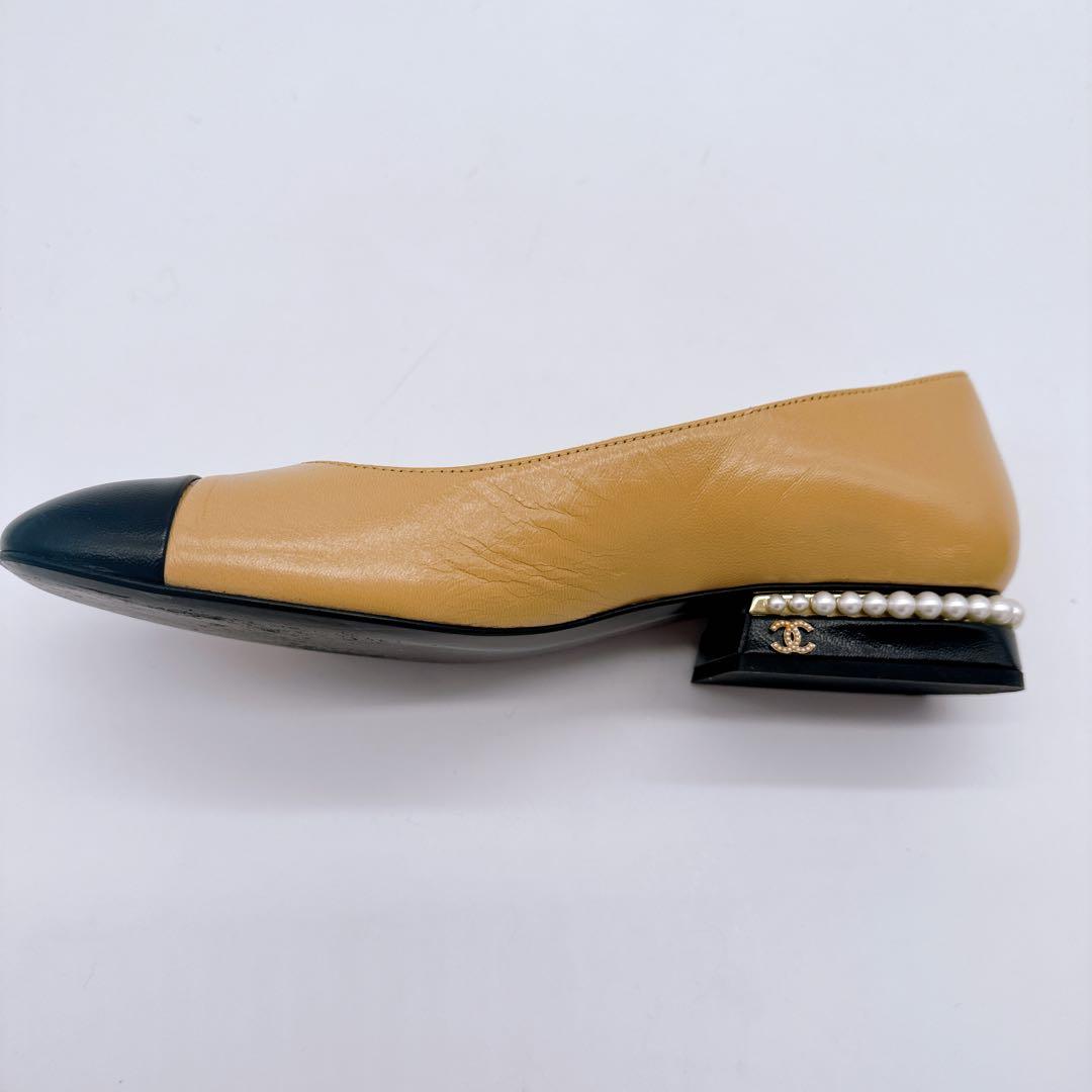 CHANEL シャネルバレエシューズ 38ベージュ/ブラック ココマーク