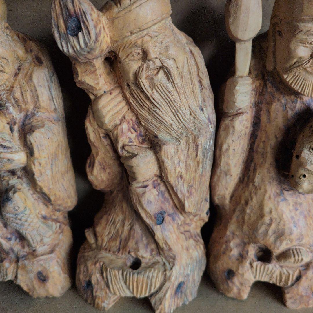 木製 一刀彫七福神 置物　大きいサイズの7体セット