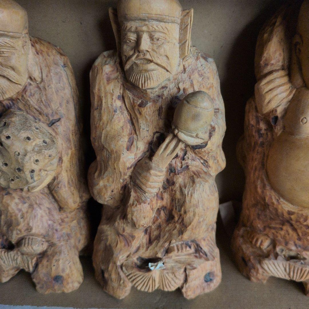 木製 一刀彫七福神 置物　大きいサイズの7体セット