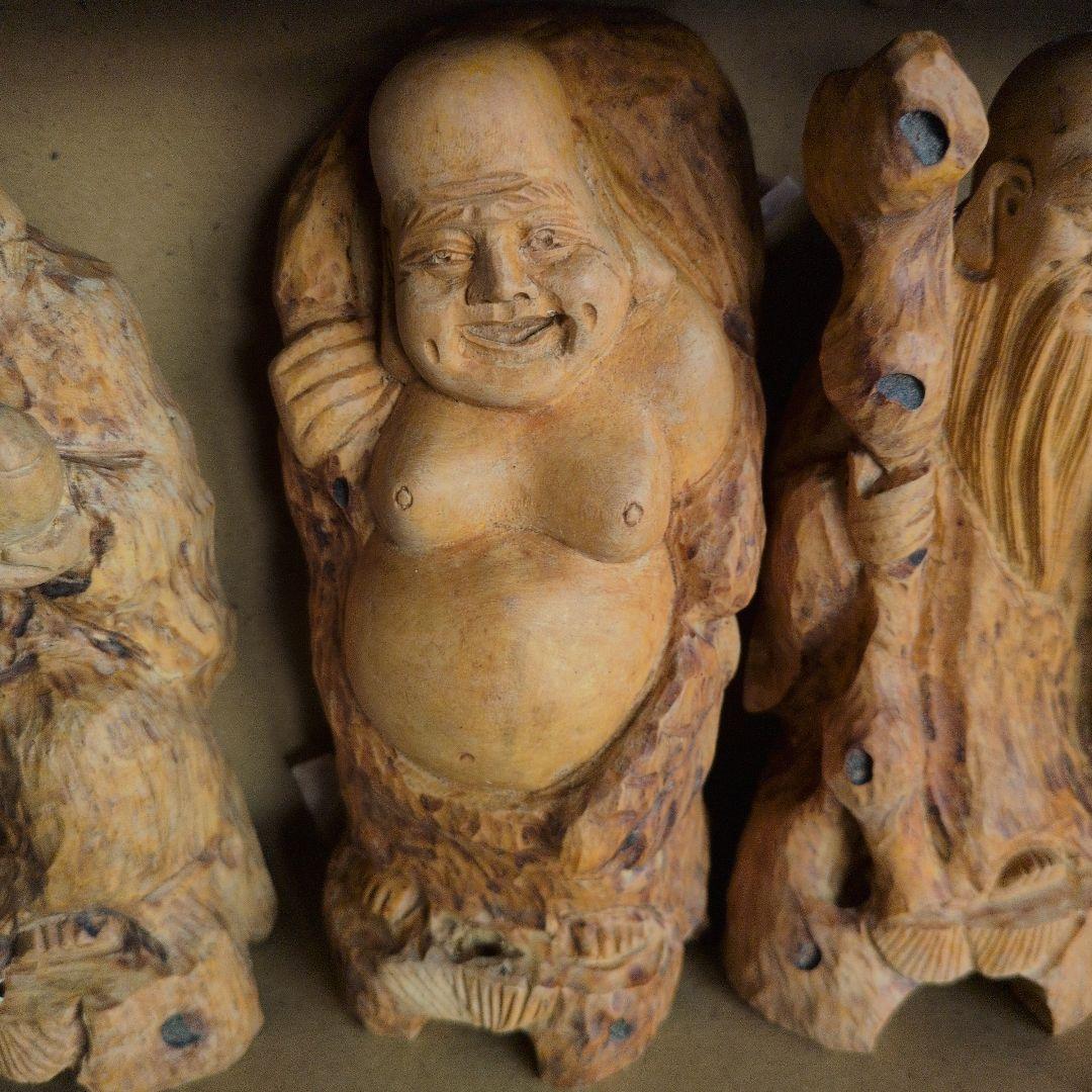 木製 一刀彫七福神 置物　大きいサイズの7体セット