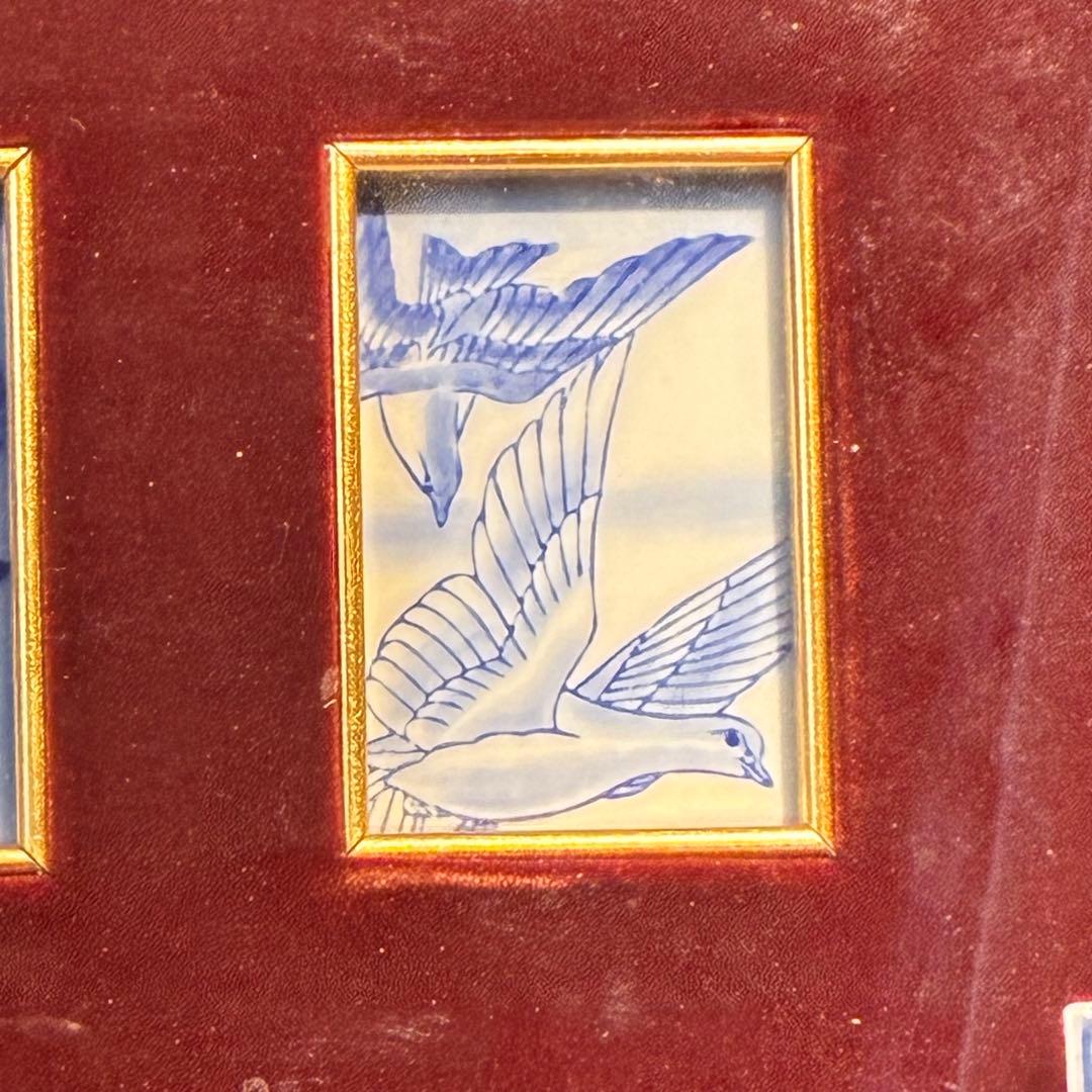 【深川製磁】染付花鳥図 川浪筍谷 深川製磁染付 陶額 額装 有田焼 陶板画