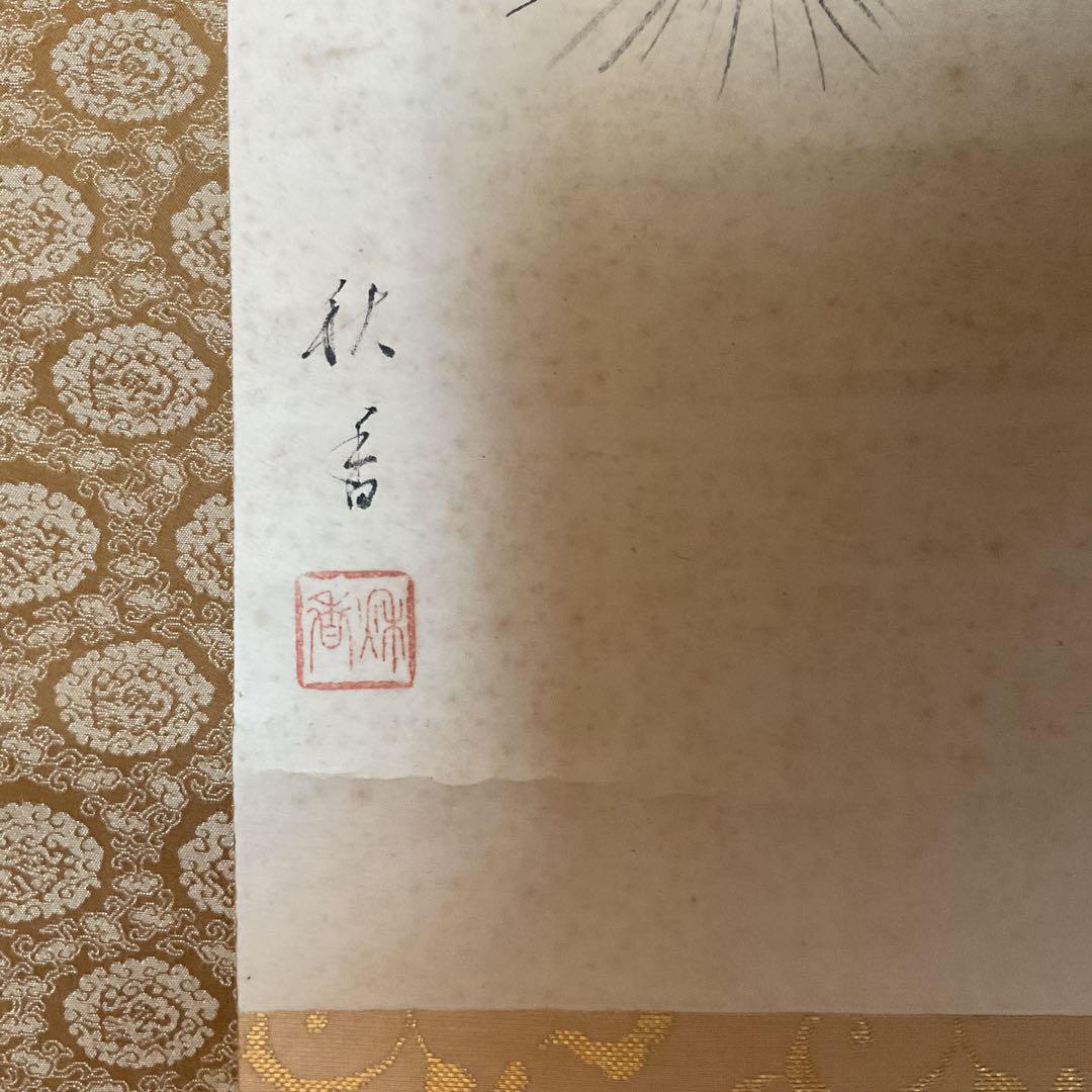 秋 香 筆 絹本淡彩画 題目 【 松 に 小 禽 図 ふ老小禽 共箱】