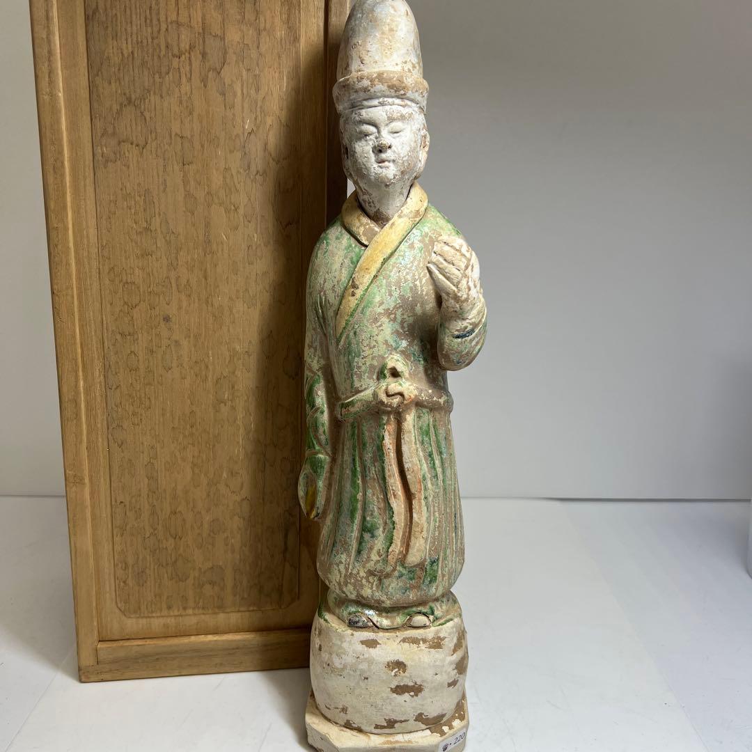 専用　中国唐時代　唐三彩人物　木箱付　高さ約36.5㎝　東Y8-0203②タニサ