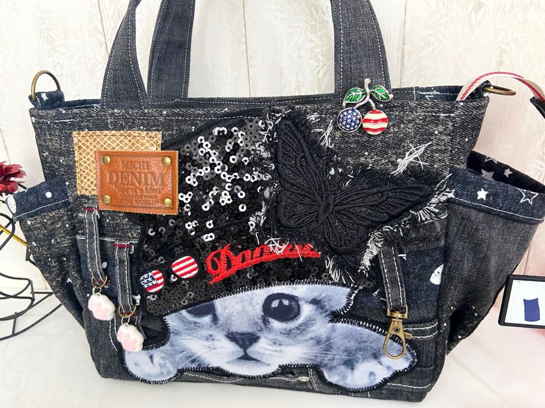 デニムリメイクバッグS ブラックストーンデニム