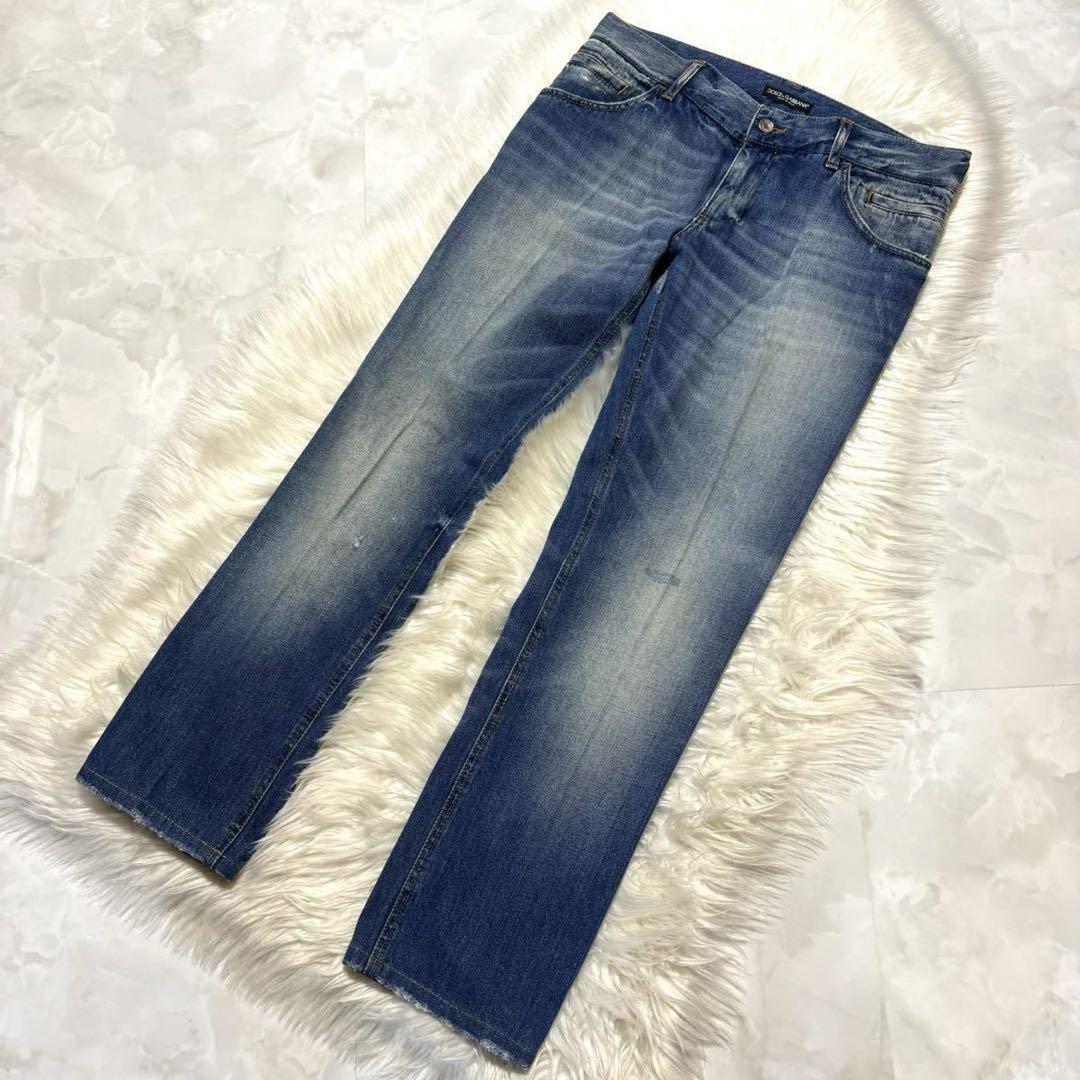 ルックブック掲載 ドルチェ&ガッバーナ レザーパッチ デニム パンツ ジーンズ