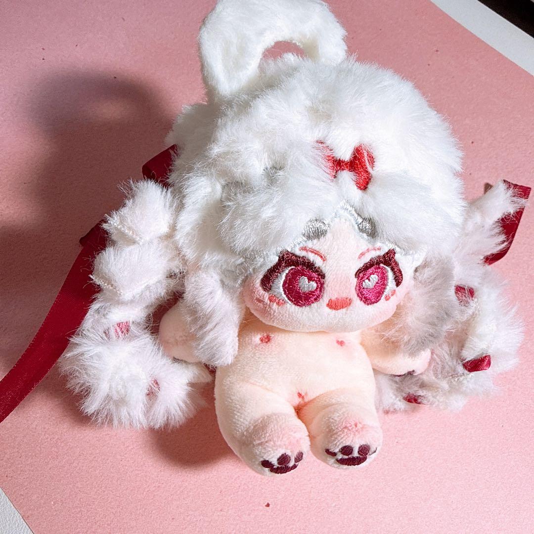 無属性　自作ぬいぐるみ　真っ白グラデーション三つ編みリボンの女の子　骨付き