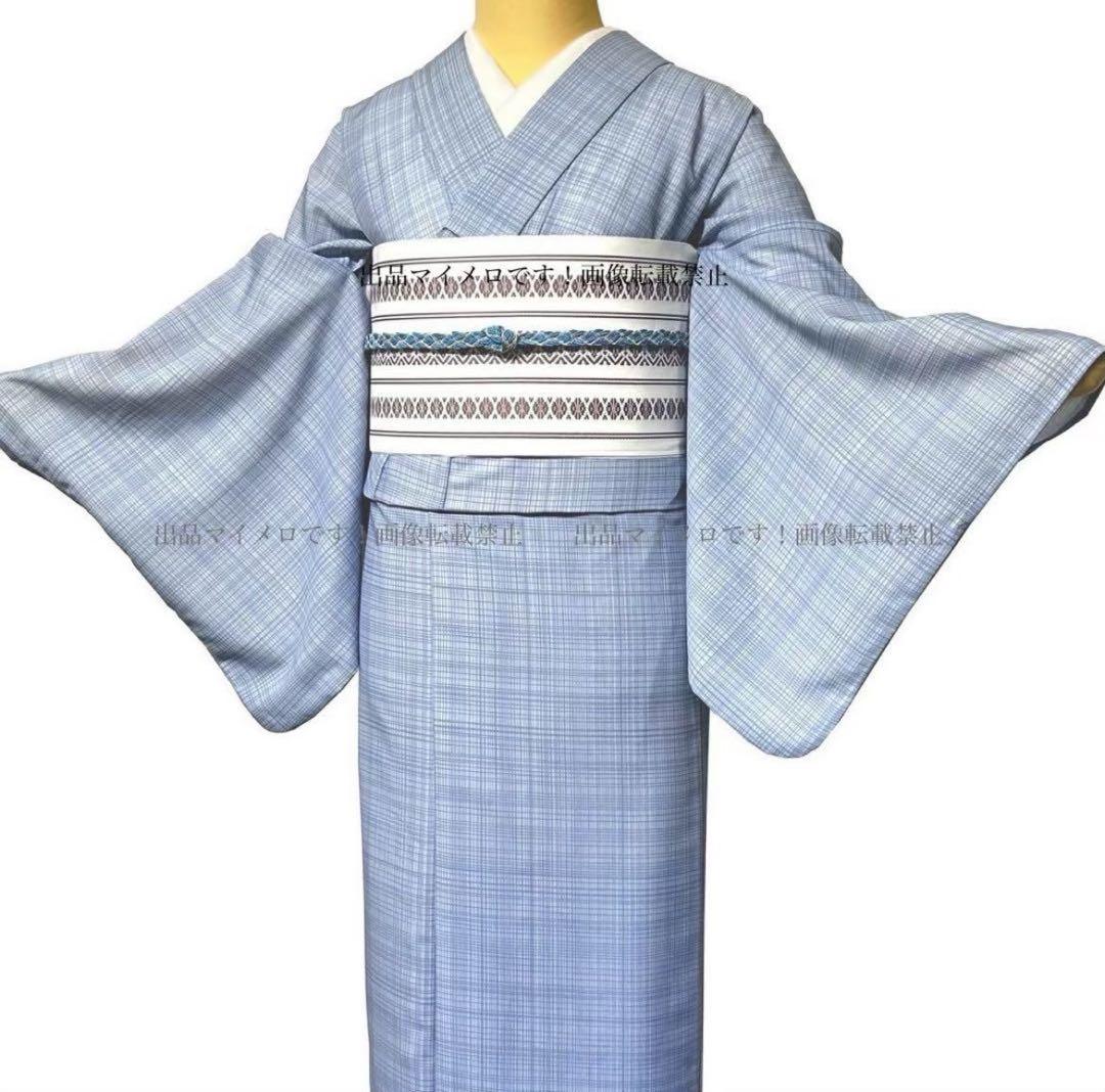 浴衣　夏　単着物　ブルーグレー　吸湿速乾　献上柄　半幅帯　2点セット　0724④