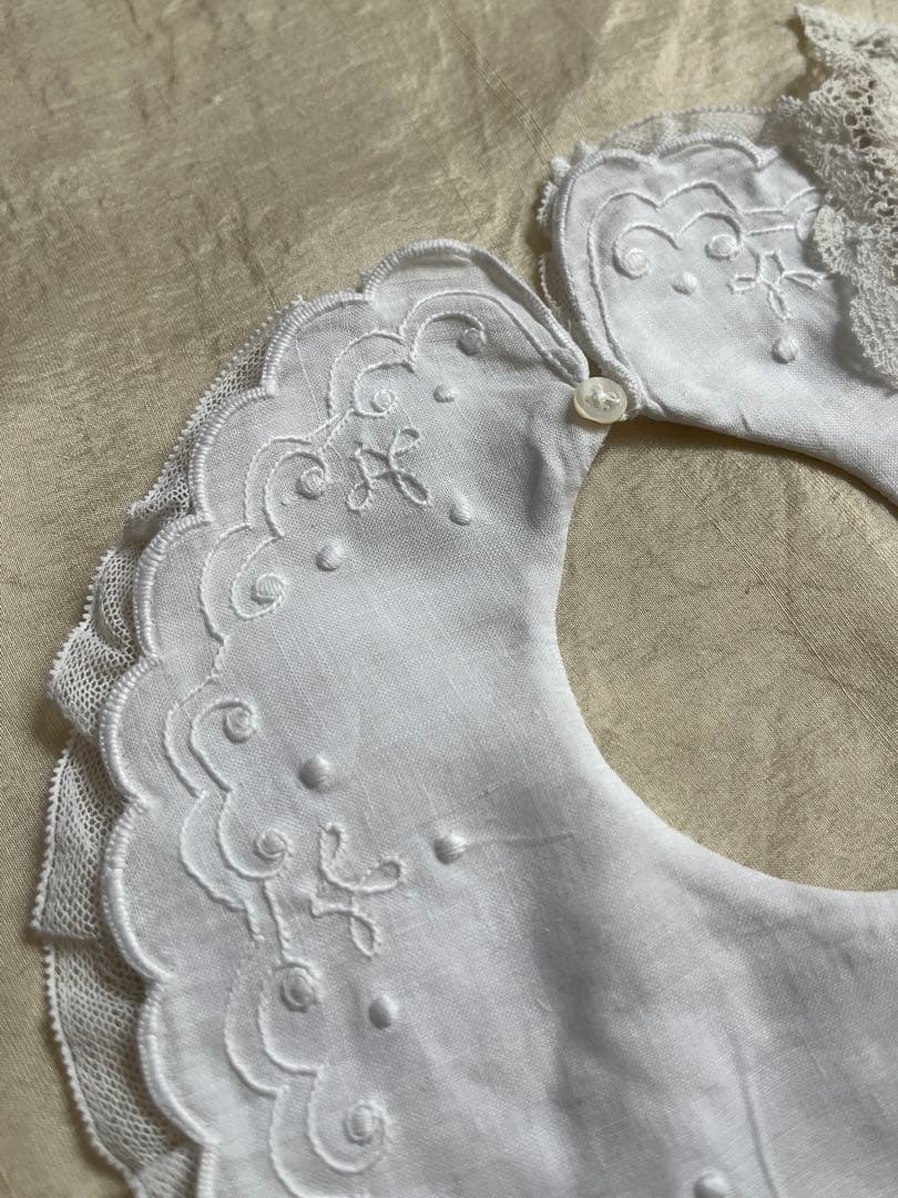 ◆SALE◆フランスアンティーク｜手作りスタイ5枚レース刺繍ドールテディベア