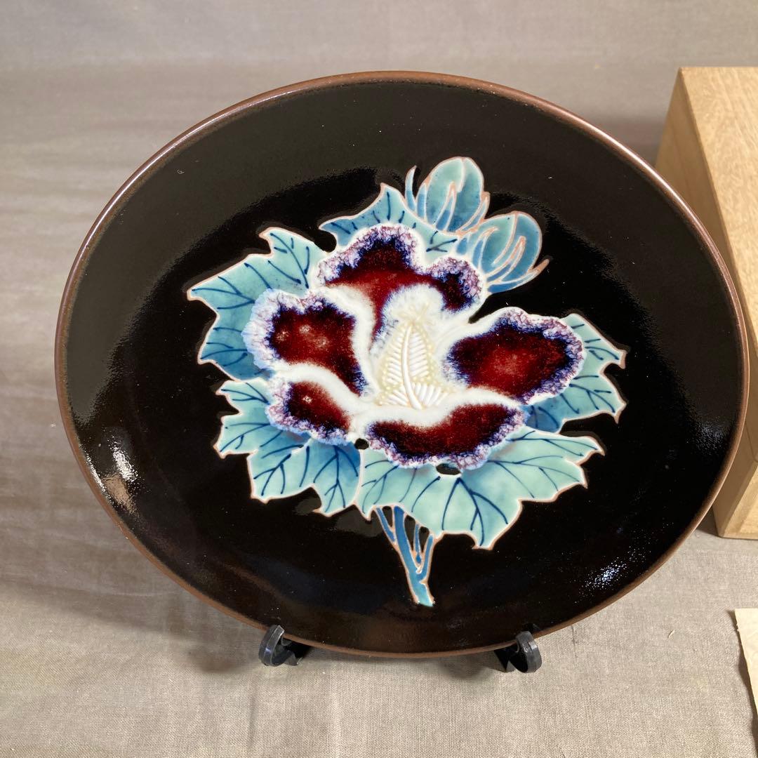 【松本佩山】孤高の陶芸家　日本の名窯　有田年木庵　松本佩山作　釉彩薊文　陶額皿