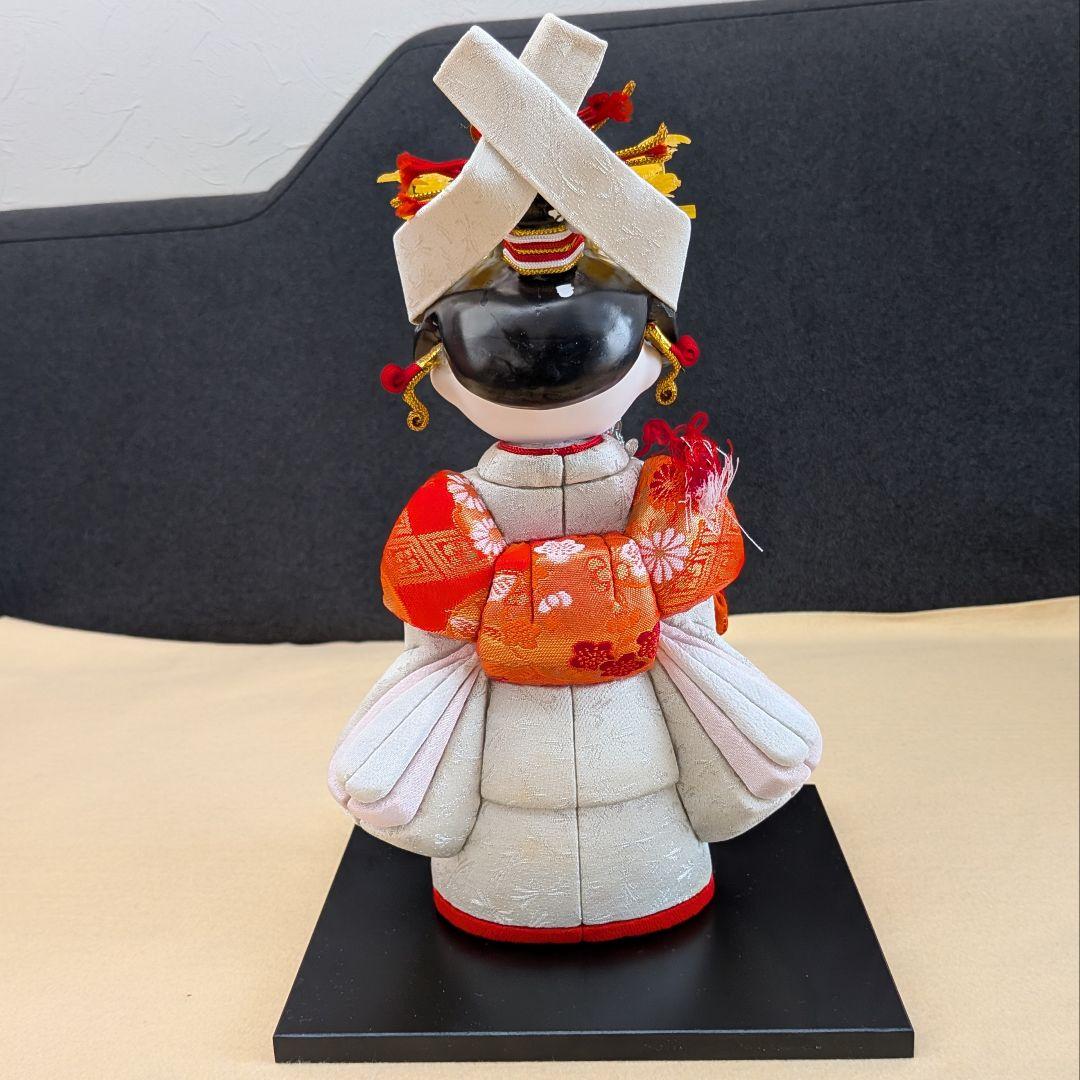 花嫁 木目込人形 白無垢 白赤衣装／共箱あり／木目込花嫁人形 高さ約32cm