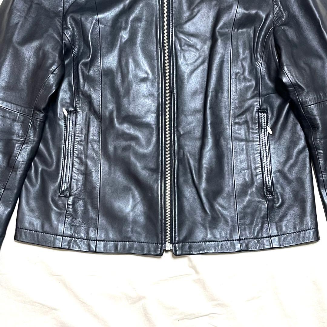 美品　アンタイトル　ラムレザージャケット　シングルライダース　ノーカラー　2XL