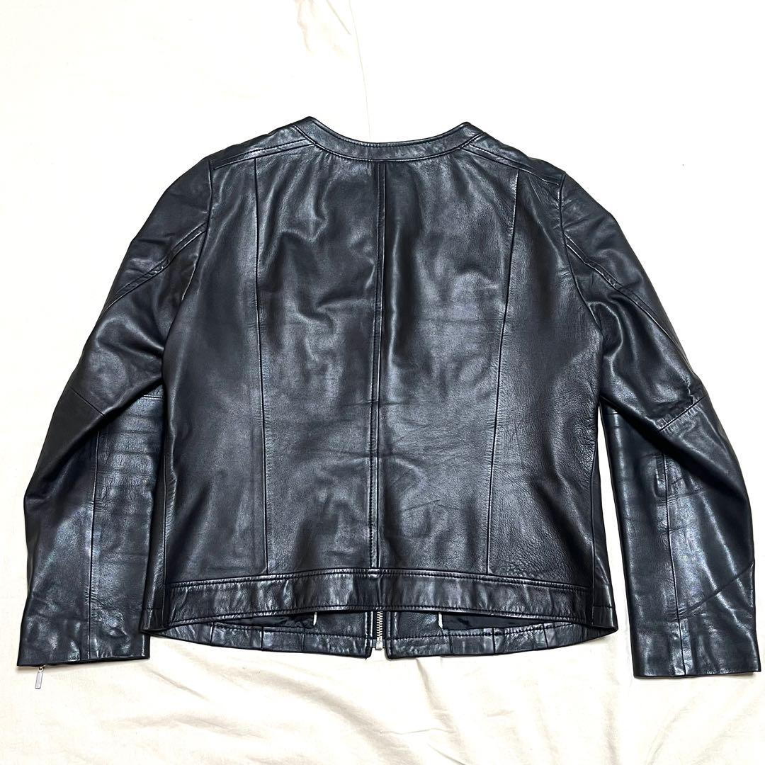 美品　アンタイトル　ラムレザージャケット　シングルライダース　ノーカラー　2XL