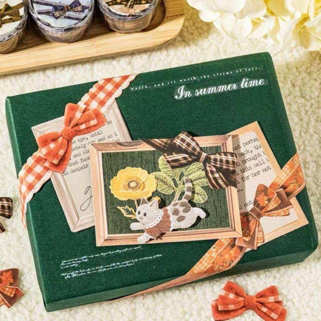 海外 ハトロン紙 リボン柄マスキングテープ コラージュ素材