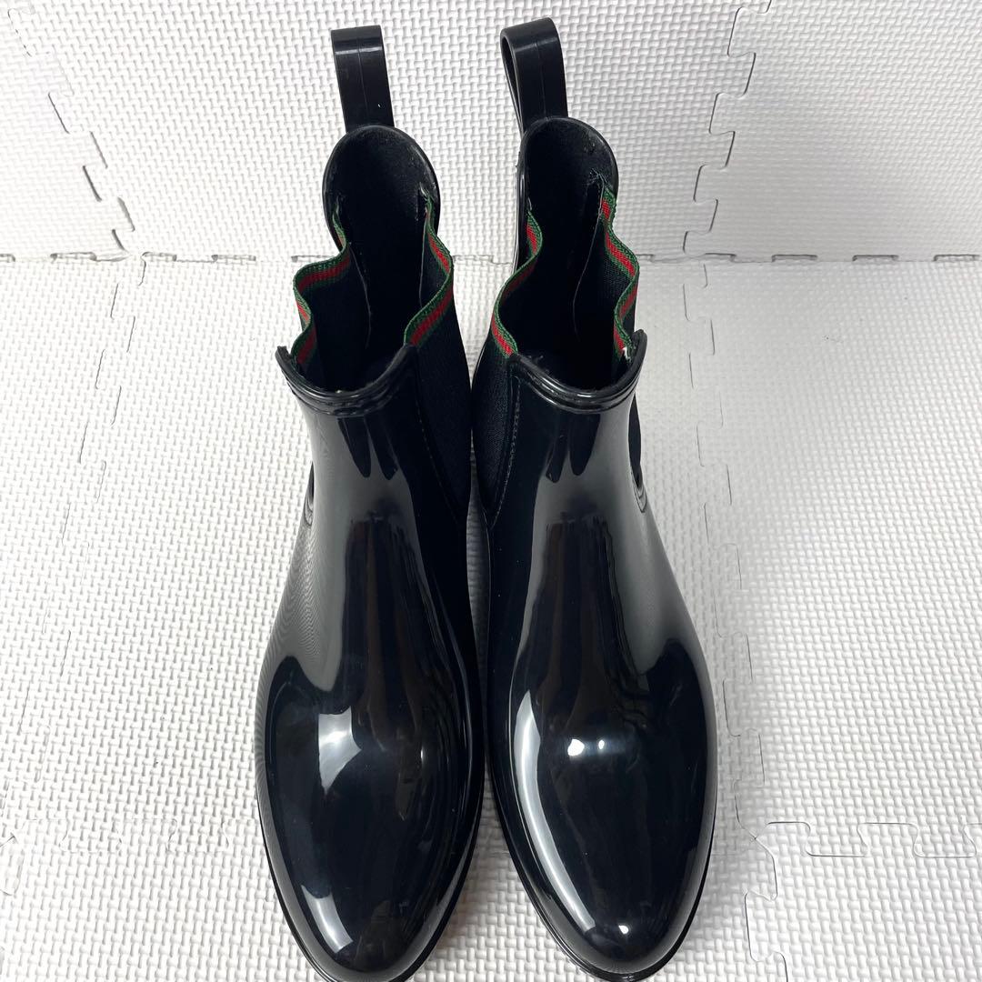 美品　グッチ　サイドゴアブーツ　シェリーライン　レインブーツ　長靴　光沢　黒