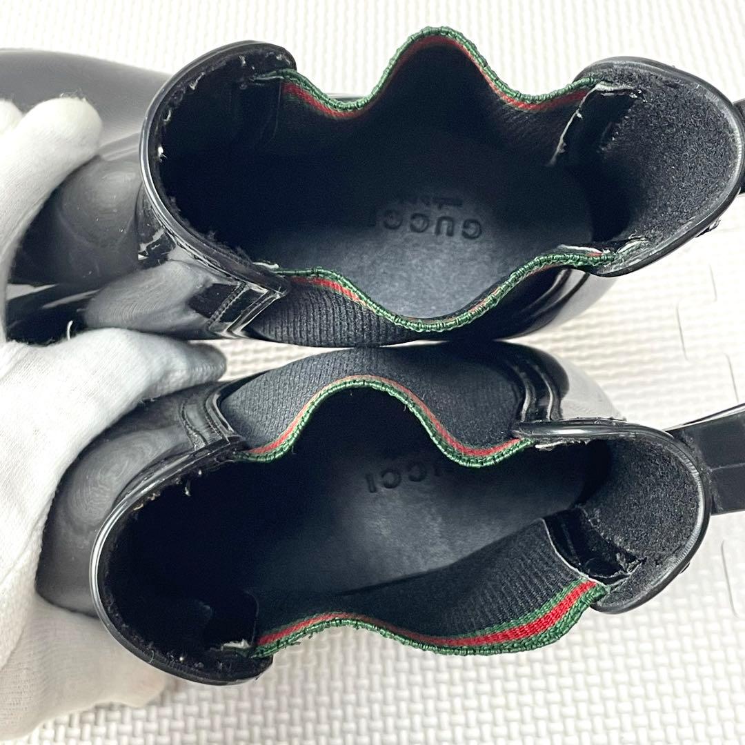 美品　グッチ　サイドゴアブーツ　シェリーライン　レインブーツ　長靴　光沢　黒