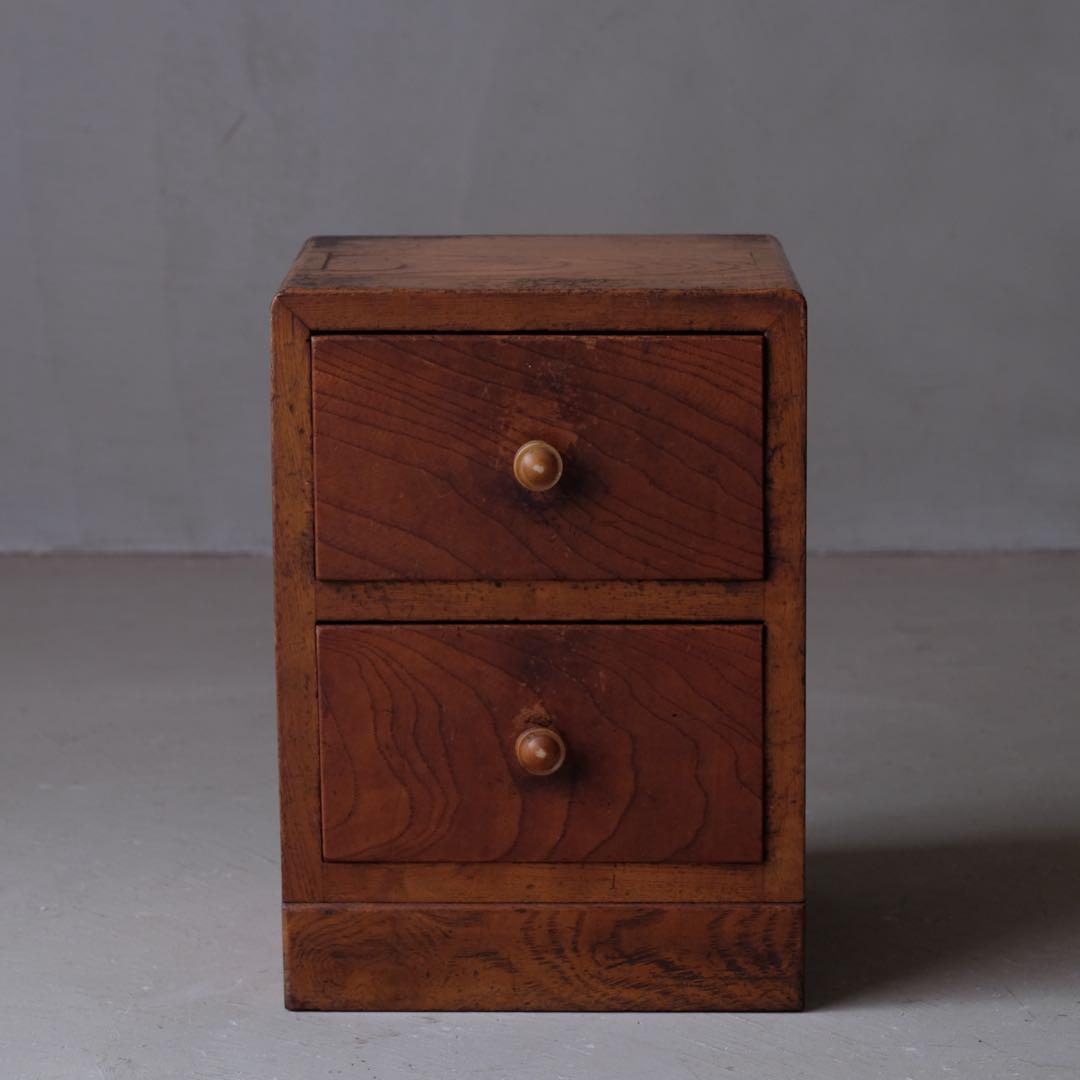 栓材 ２杯小引き出し　抽斗 箪笥 書類棚 小物入れ 古家具 古道具 アンティーク