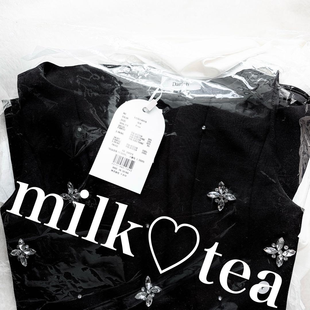 新品タグ付 ダーリッチ ビジューフレアバルーンミニドレス フリー ブラック F