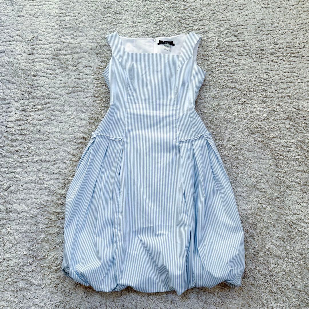 ルネ：限定カラー【ストライプ柄／フレア×バルーン】タック＆プリーツ•ワンピース