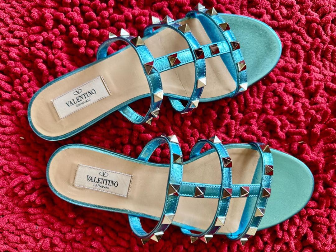 VALENTINO アクアブルー スタッズ ミュール