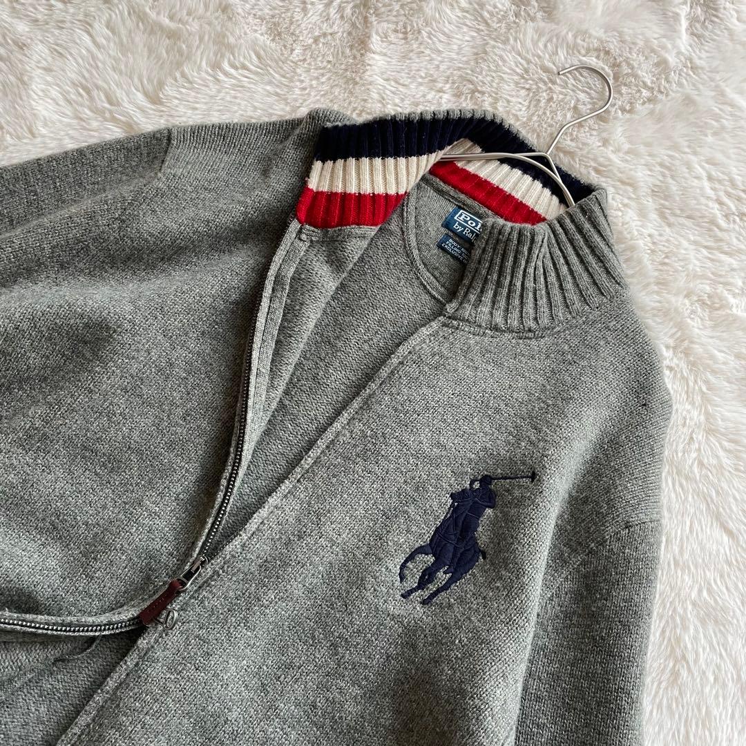 美品　ポロラルフローレン　LL ビッグポニー ジップアップニット エルボーパッチ