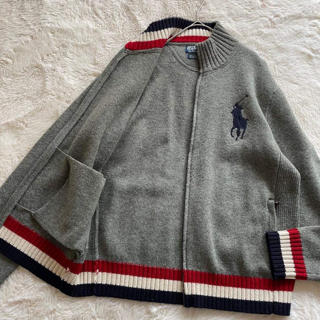 美品　ポロラルフローレン　LL ビッグポニー ジップアップニット エルボーパッチ