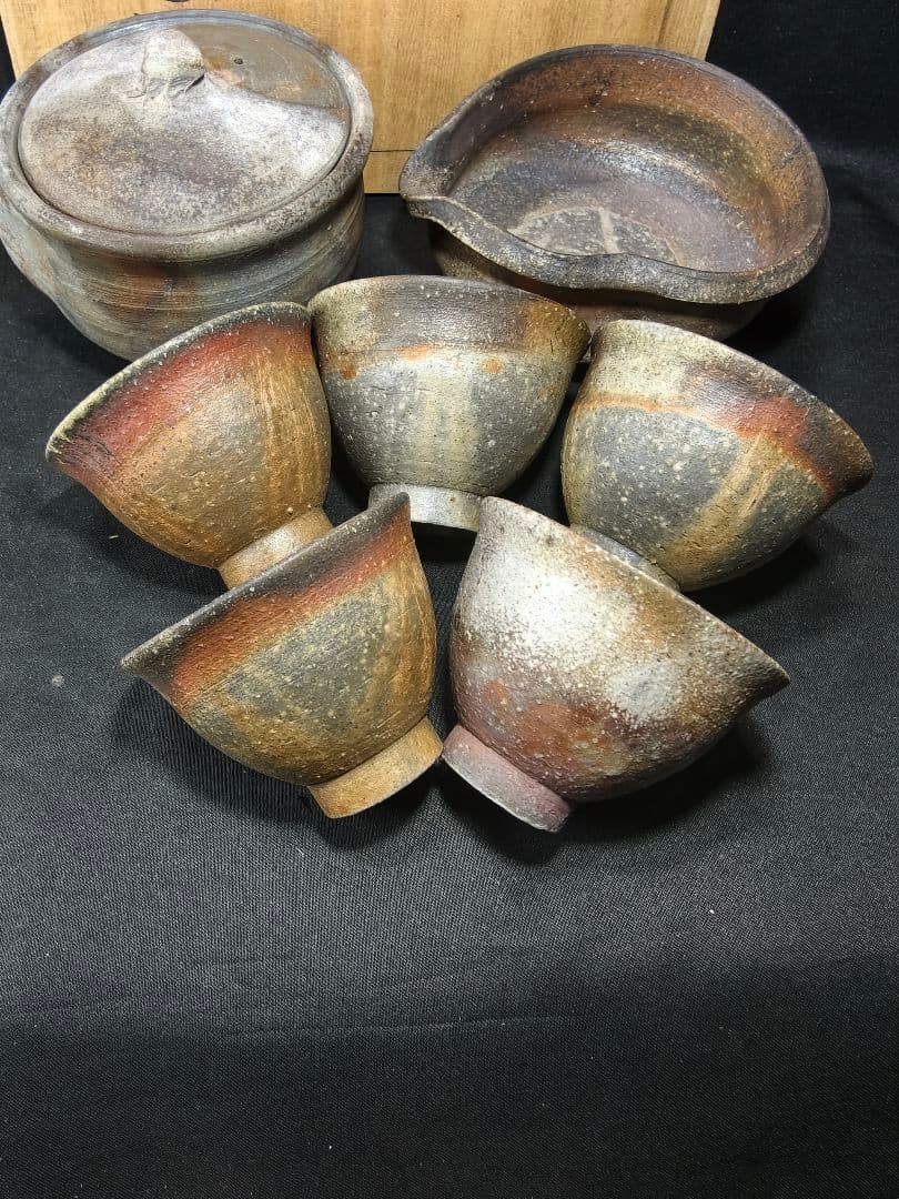 煎茶道具 備前焼窯変宝瓶急須 達作 共箱 未使用美品 中国茶 火襷 胡麻 未使用
