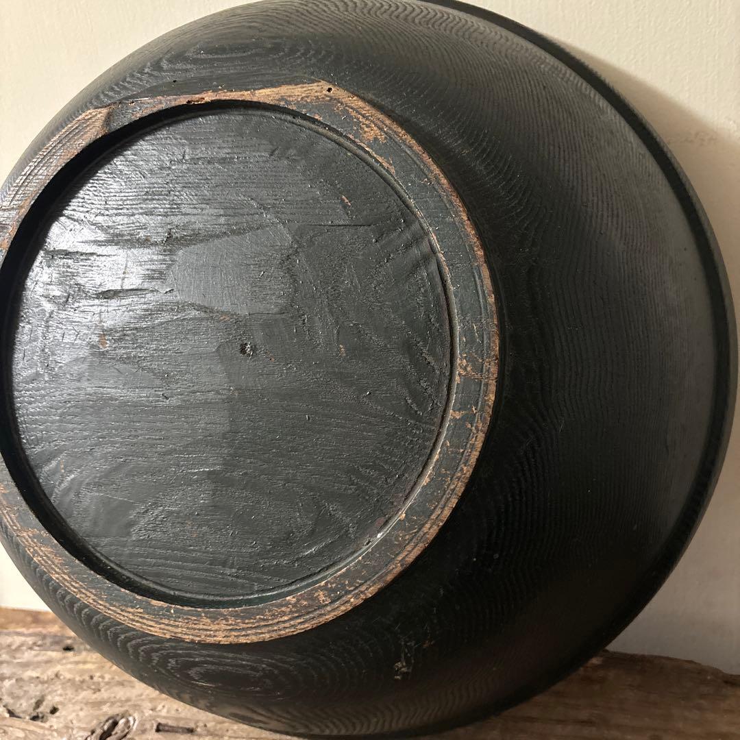 古い捏鉢　こね鉢　くり抜き盆　木地盆　古道具　アンティーク　民家　丸盆　検:李朝