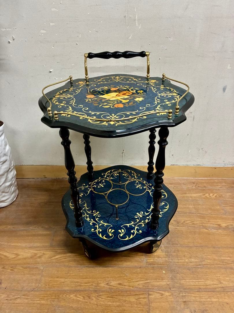 管459☆イタリア製☆ドマン社☆象嵌細工☆アンティーク☆キッチンワゴン