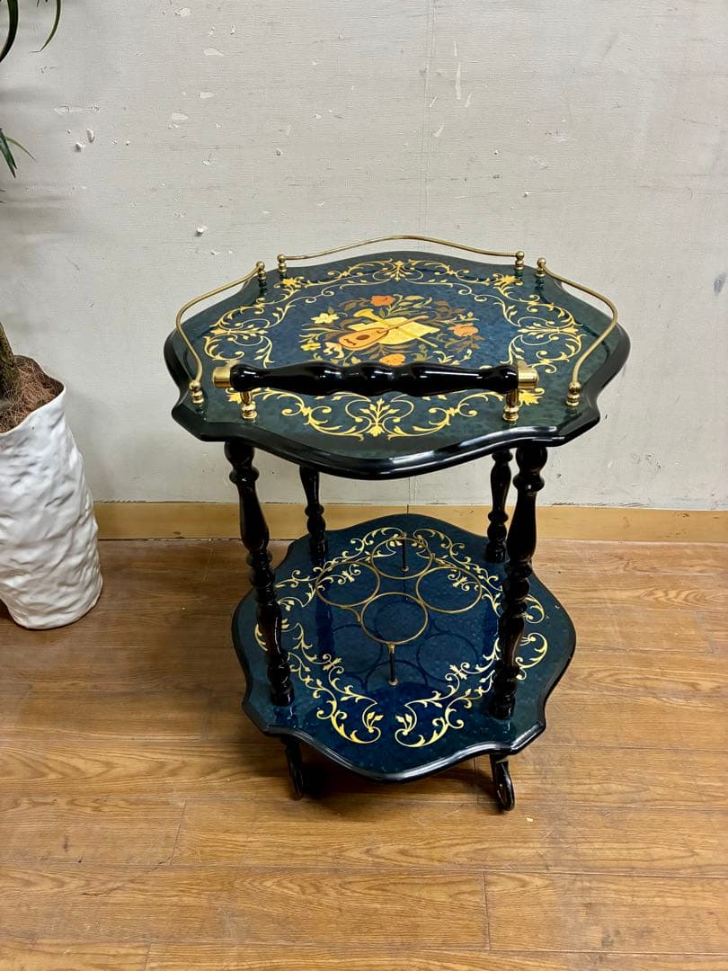 管459☆イタリア製☆ドマン社☆象嵌細工☆アンティーク☆キッチンワゴン