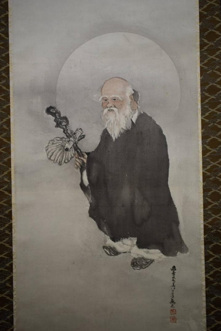 真作/幽青/寿老人図/布袋屋掛軸HE-643