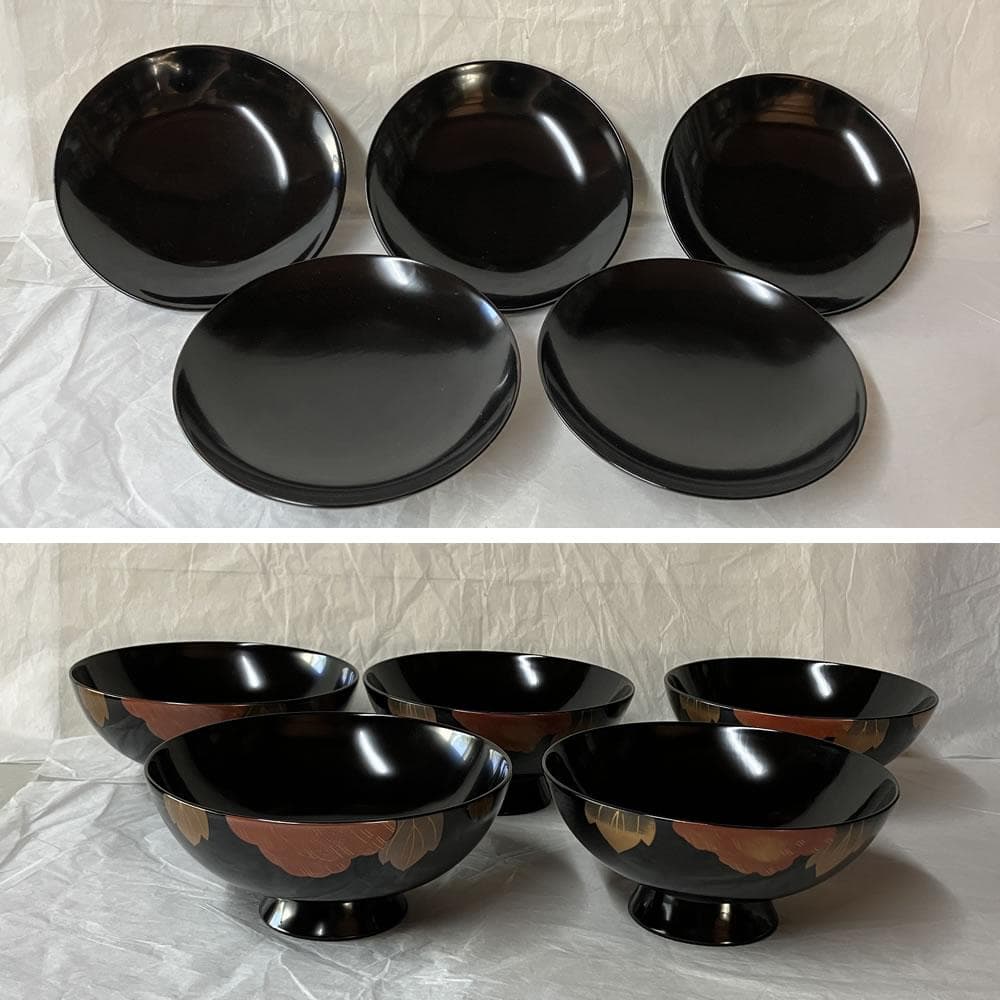 F1404 輪島塗 蒔絵 吸物椀 五客 共箱 木製 漆器 懐石道具