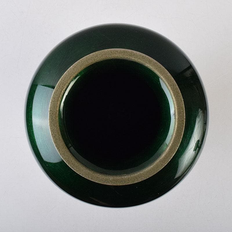 七宝焼　安藤七宝店　緑透釉　四君子文　花瓶　唐木台付　共箱　M　R9508