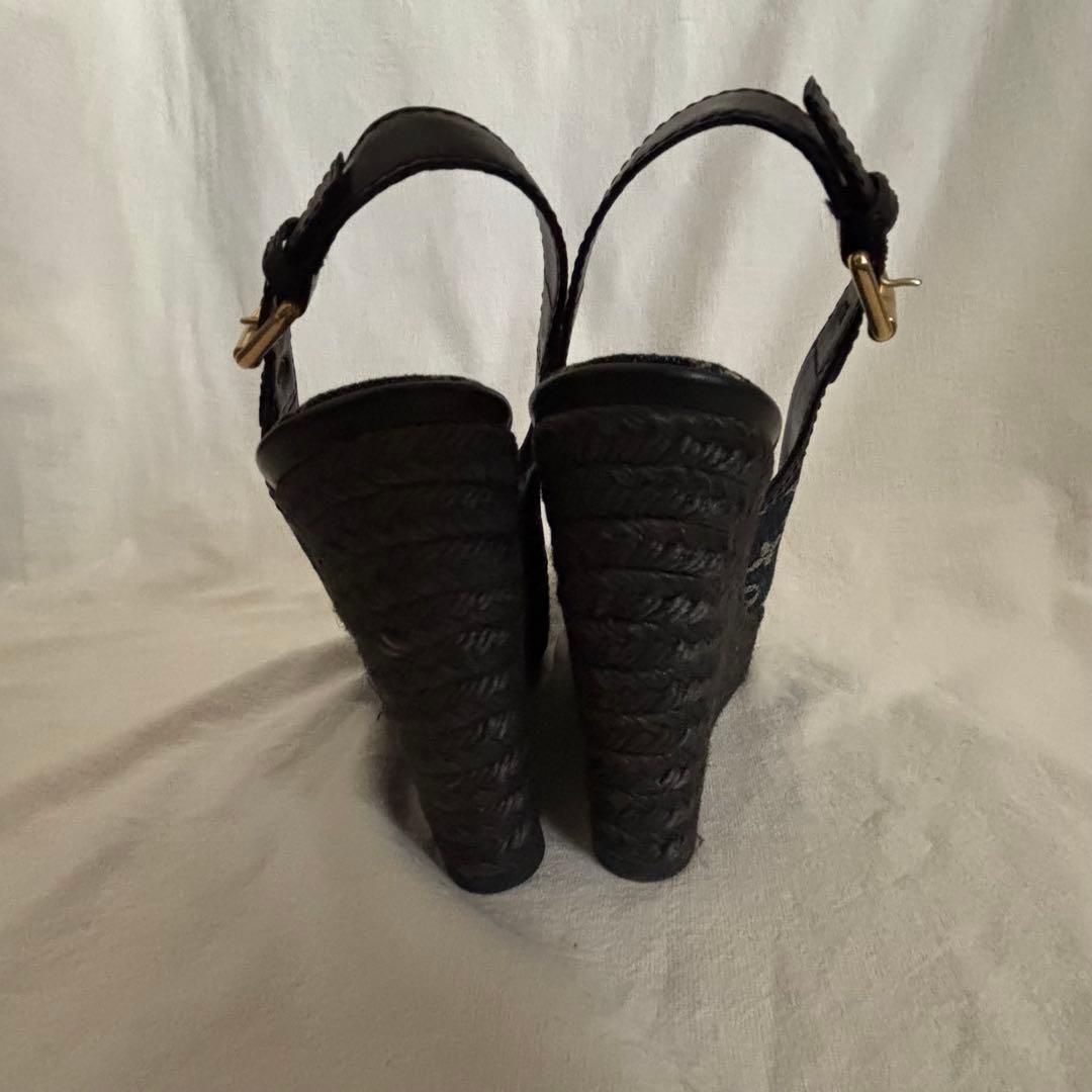 ルイヴィトン モノグラム デニム オープントゥ ウェッジソール サンダル38