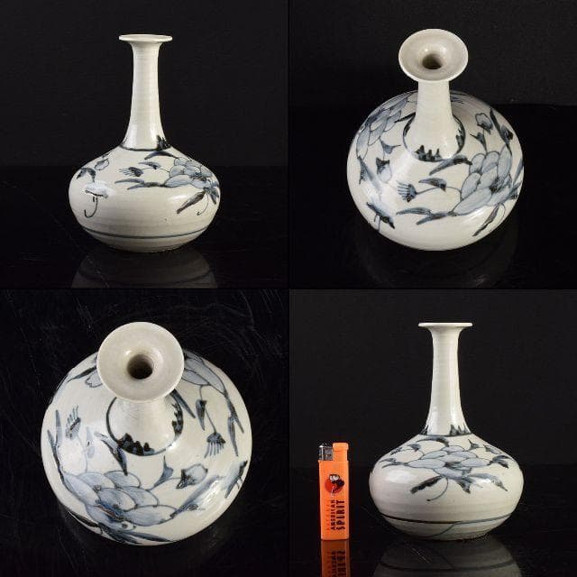 朝鮮美術　李朝　高麗白磁　染付　花文　長頸瓶