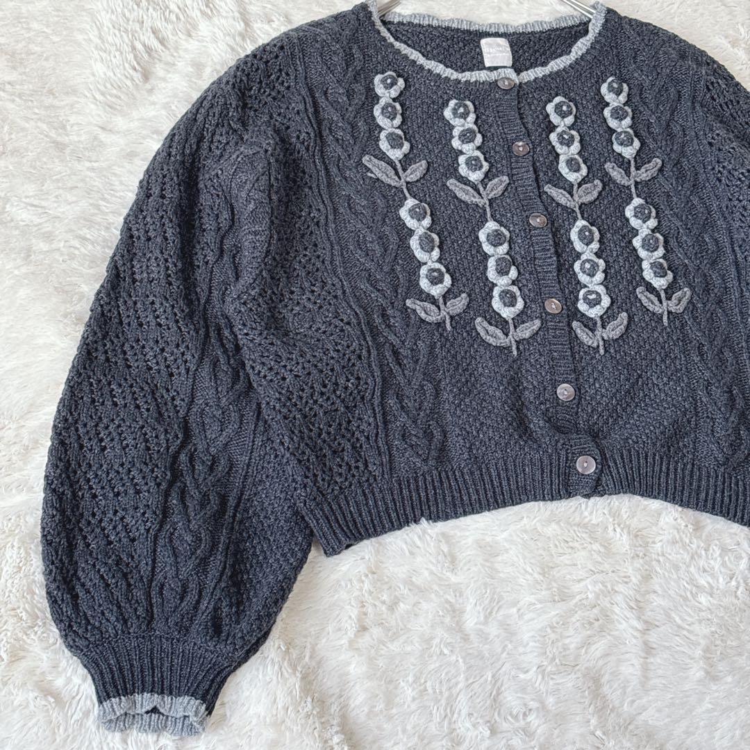 TSUHARU サマンサモスモス かぎ針お花モチーフ付きニットカーディガン