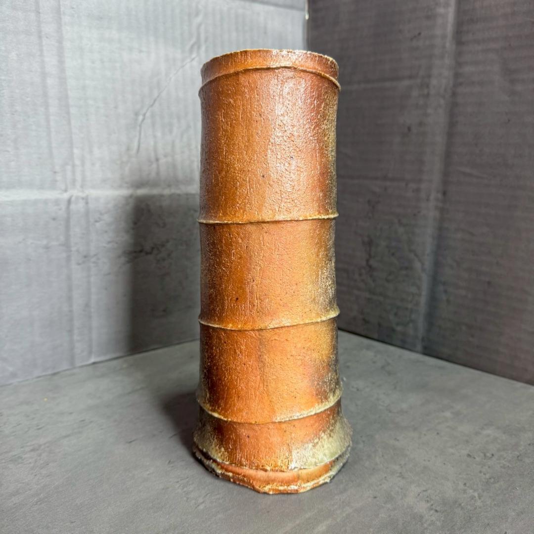 備前焼 竹節花入 共箱付き 武男作 陶歴書付き 花瓶 花器 茶道具