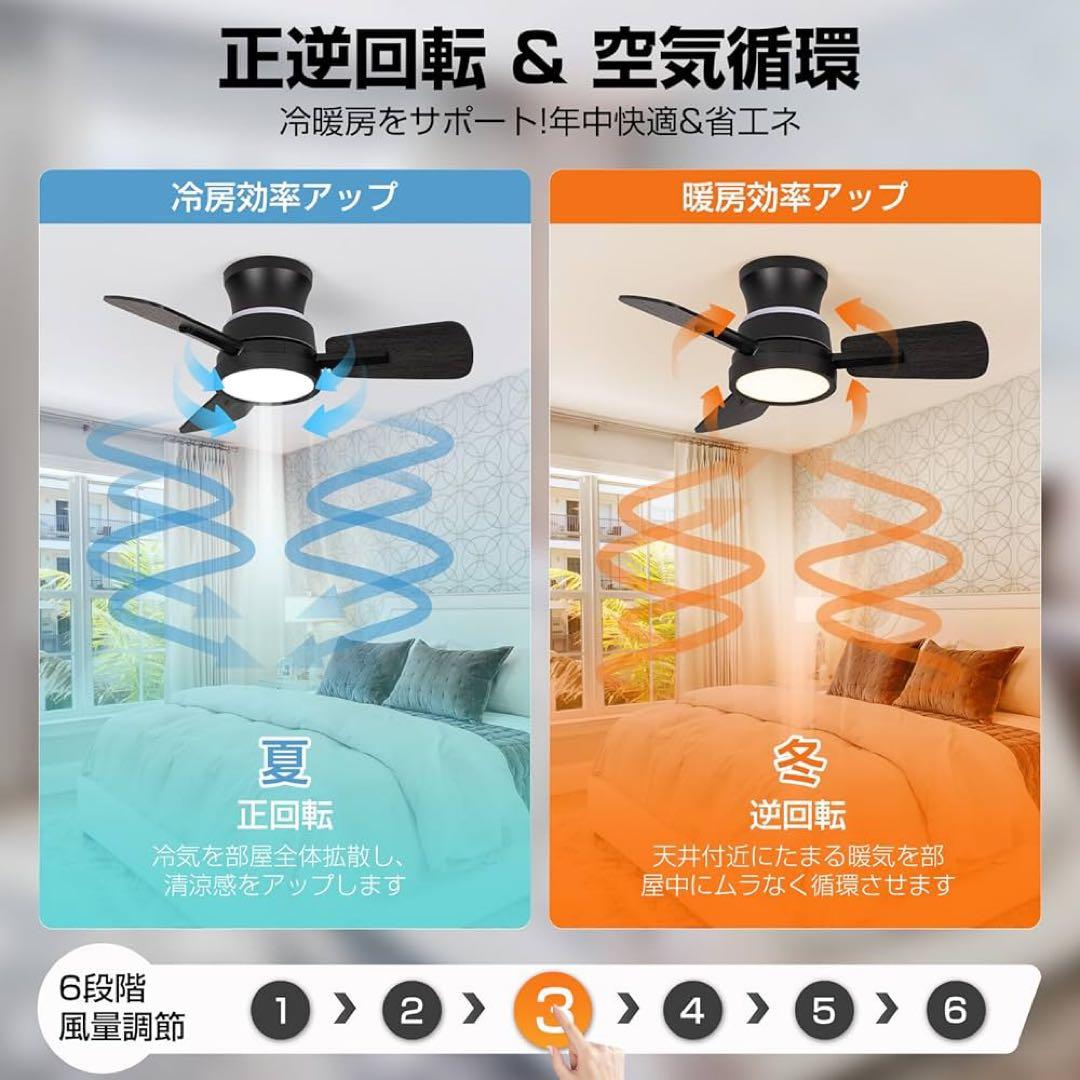 シーリングファンライト 6-8畳 3000LM 100W常夜灯 ブラック