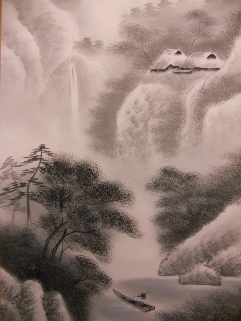 掛け軸  井口陵雲 水墨山水 絹本 希少 軸装 茶道具 掛軸 美品 です。