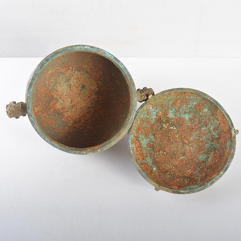 中国　古銅青銅　饕餮文　三足大香炉　在銘　D　R5234B