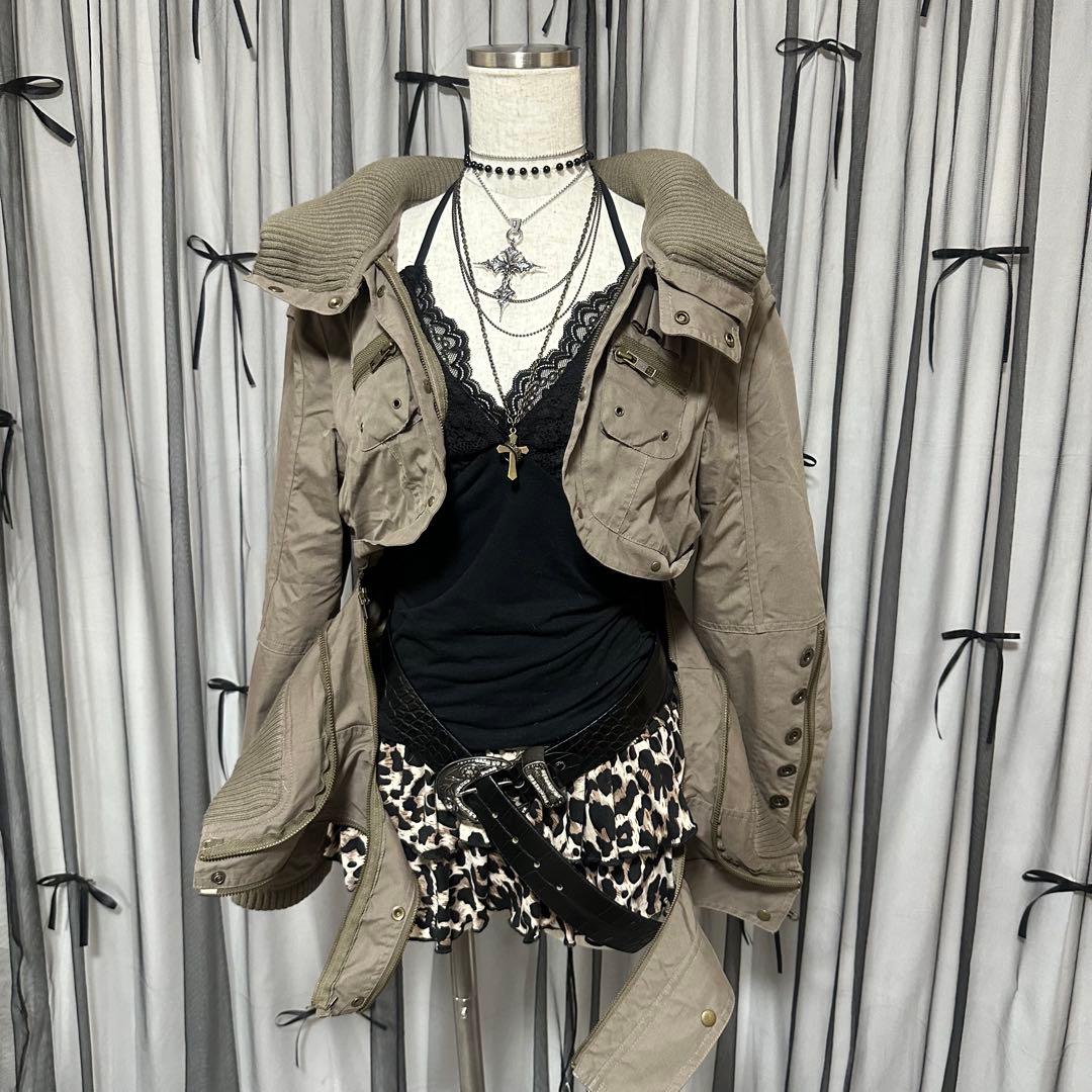 平成ギャルy2k　ファー付き　ミニタリージャケット　フェアリーグランジ　パーカー