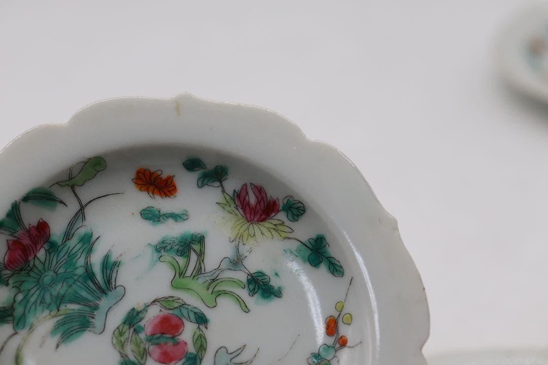 中国　清時代　粉彩花卉紋　花口小皿4点　送料込み0627