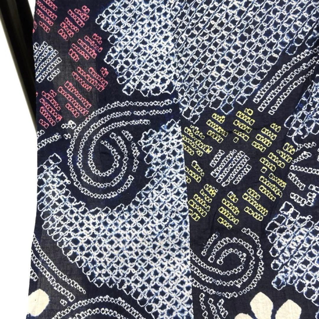 浴衣　有松鳴海絞り　花模様　小花　波　渦巻き　着物　033a d