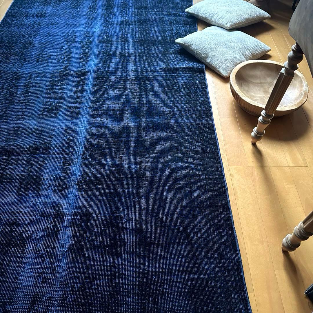 112.5×209藍色オーバーダイ　ワンカラーラグ　トルコヴィンテージラグ