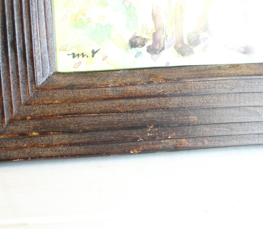 シャム猫の絵 水彩画 原画 額付き「白い薔薇とシャム猫」