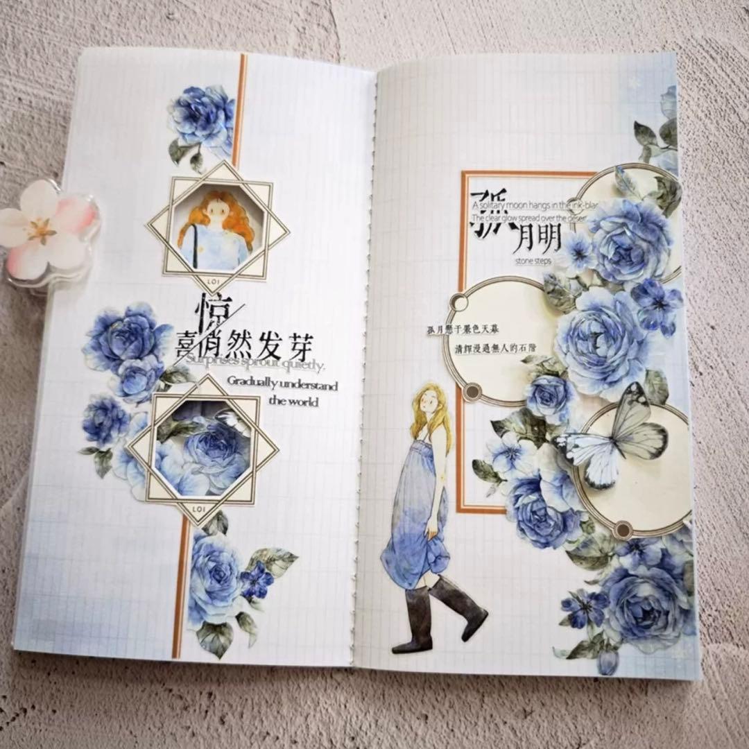 贝壳光 旧蓝笺 ダイカット加工 6cm×5.2m 海外マスキングテープ　花　バラ