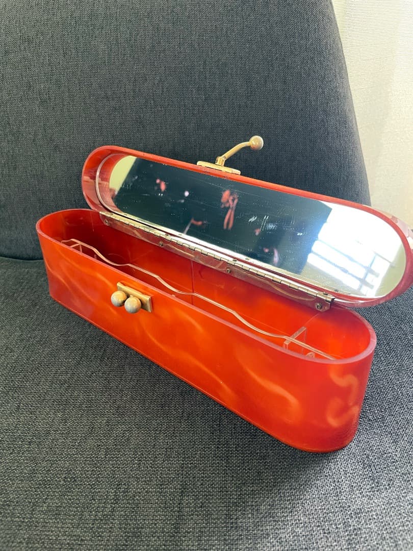 1950年代 ヴィンテージ　レア　ルーサイトバッグ　メイク道具入れ オレンジ