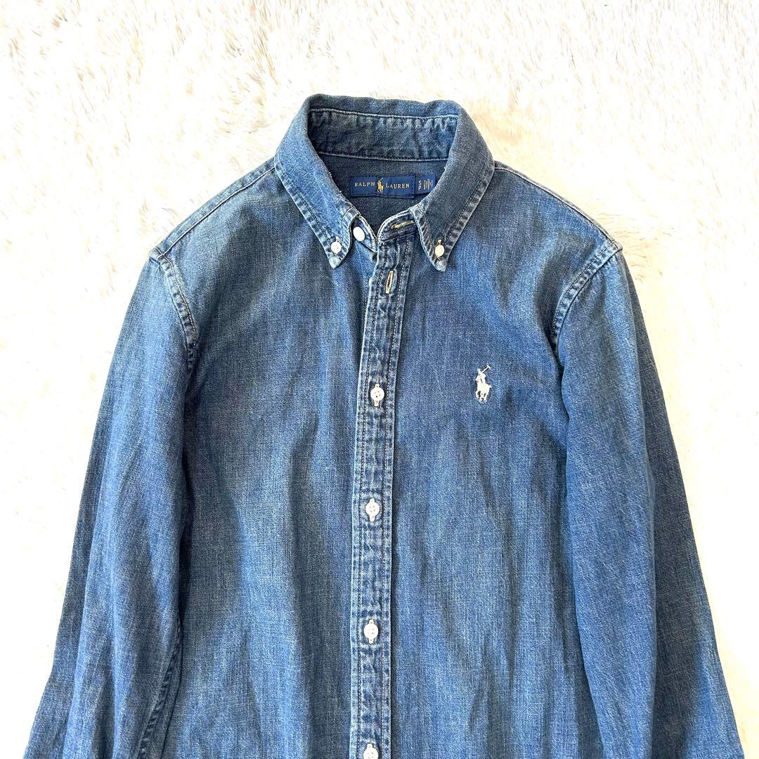 美品✨ラルフローレン　デニムワンピース　ポニー刺繍　インディゴ　長袖