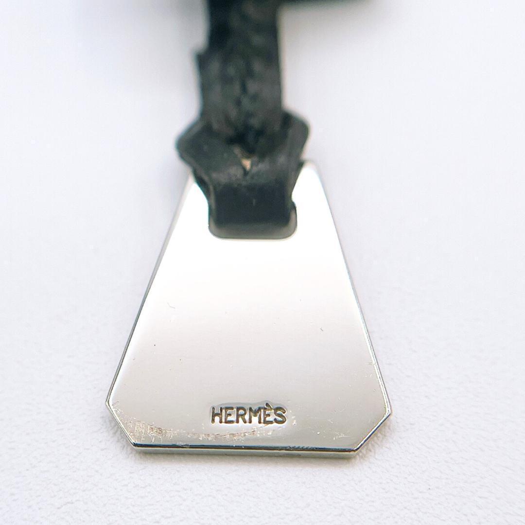 HERMES エルメス ミニクロシェット チャーム シルバー レザー ブラック