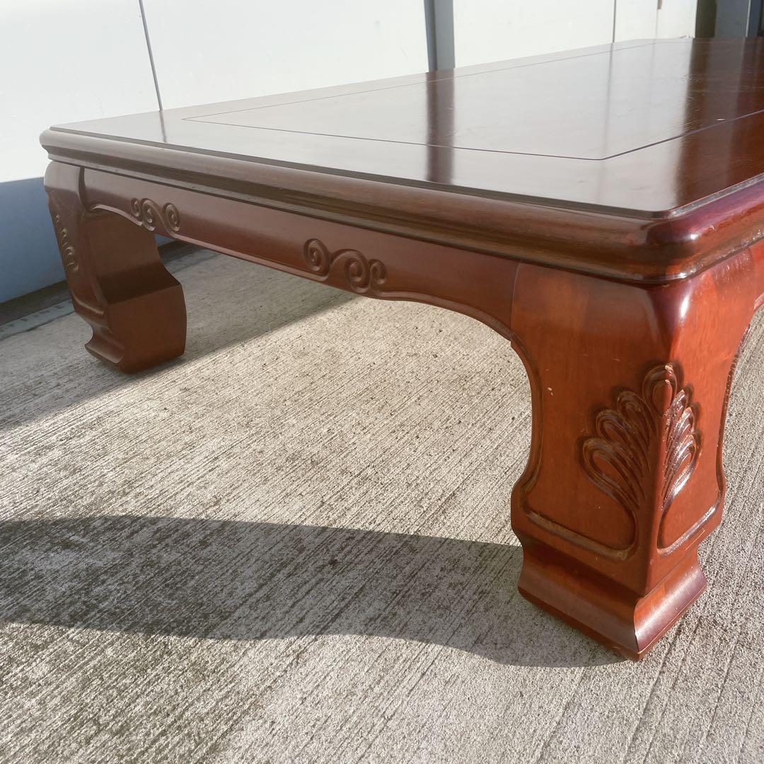 唐木家具 彫刻 花梨家具 木製座卓 ダークブラウン 和室座敷 アンティーク②